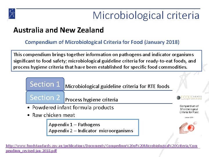 Microbiological criteria Australia and New Zealand Compendium of Microbiological Criteria for Food (January 2018)