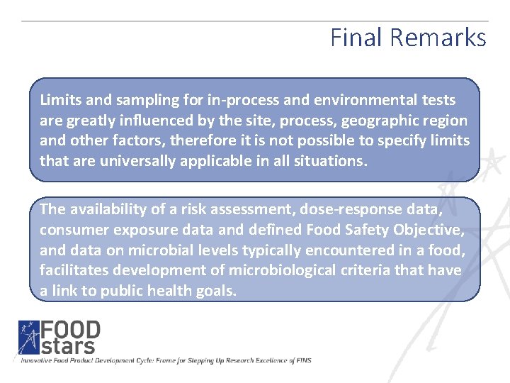 Final Remarks Limits and sampling for in-process and environmental tests are greatly influenced by