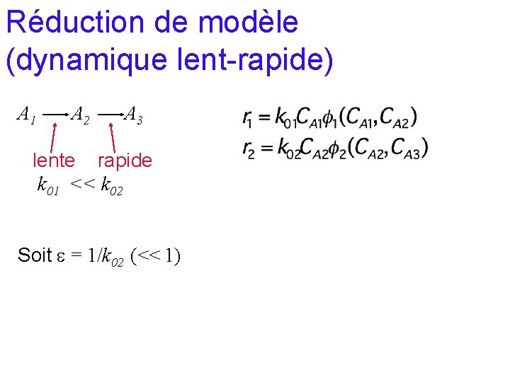 Réduction de modèle (dynamique lent-rapide) A 1 A 2 A 3 lente rapide k