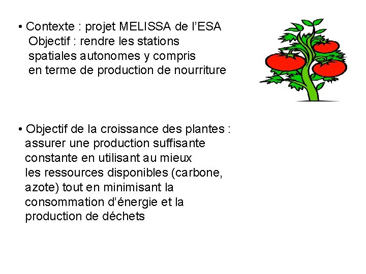  • Contexte : projet MELISSA de l’ESA Objectif : rendre les stations spatiales