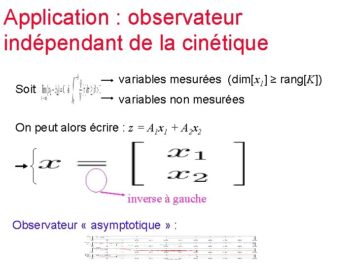 Application : observateur indépendant de la cinétique Soit variables mesurées (dim[x 1] ≥ rang[K])