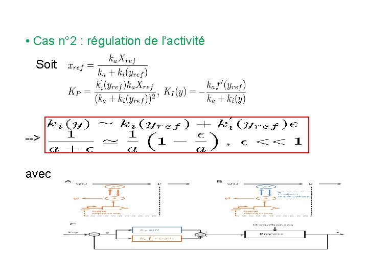  • Cas n° 2 : régulation de l’activité Soit --> avec 