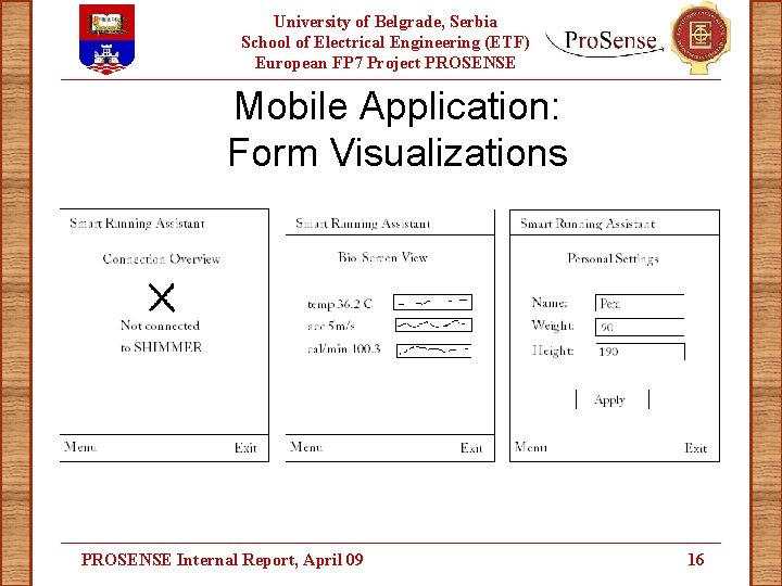 University of Belgrade, Serbia School of Electrical Engineering (ETF) European FP 7 Project PROSENSE