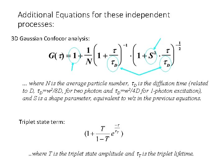 Additional Equations for these independent processes: 3 D Gaussian Confocor analysis: . . .