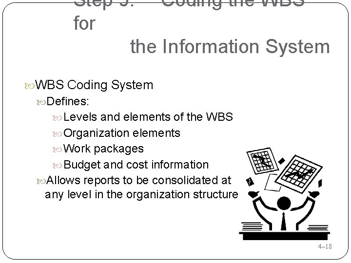 Step 5: Coding the WBS for the Information System WBS Coding System Defines: Levels