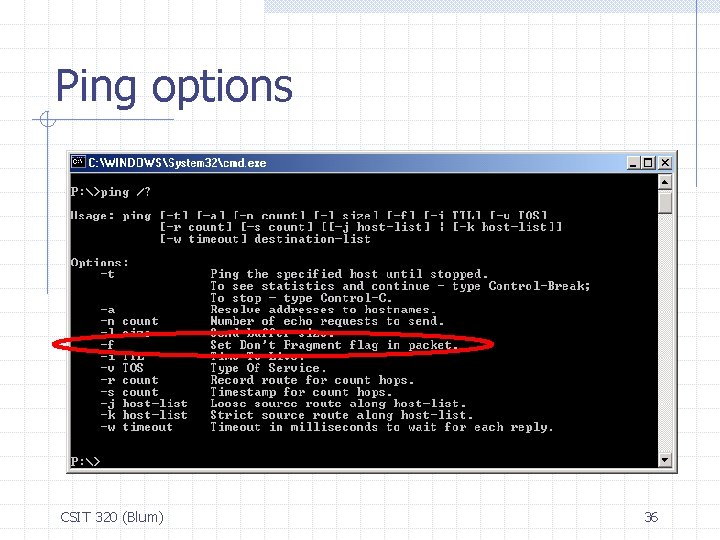 Ping options CSIT 320 (Blum) 36 