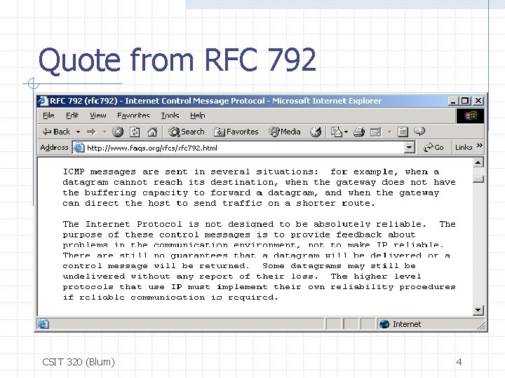 Quote from RFC 792 CSIT 320 (Blum) 4 
