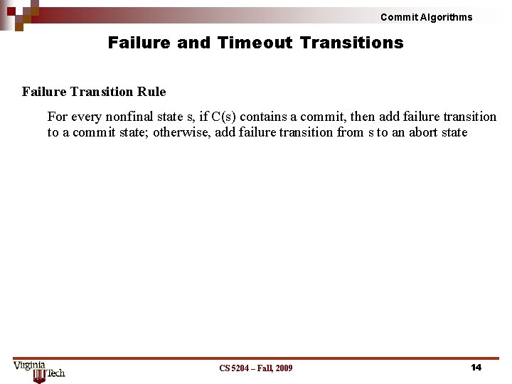 Commit Algorithms Failure and Timeout Transitions Failure Transition Rule For every nonfinal state s,