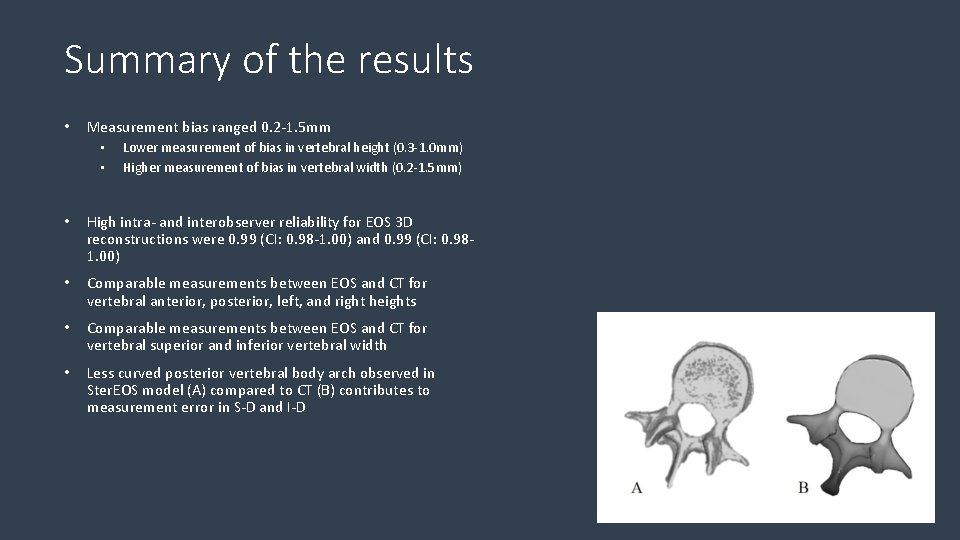 Summary of the results • Measurement bias ranged 0. 2 -1. 5 mm •