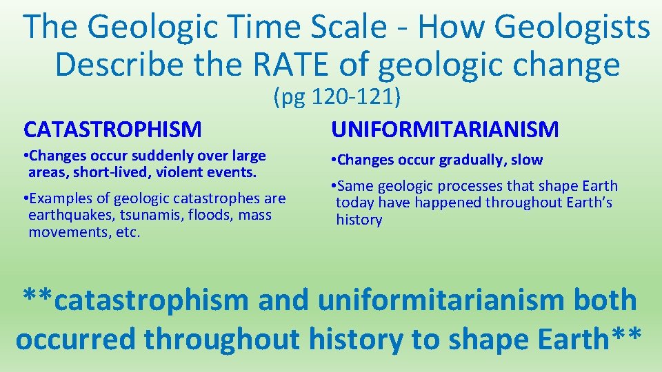The Geologic Time Scale - How Geologists Describe the RATE of geologic change CATASTROPHISM