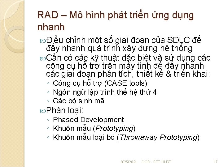 RAD – Mô hình phát triển ứng dụng nhanh Điều chỉnh một số giai