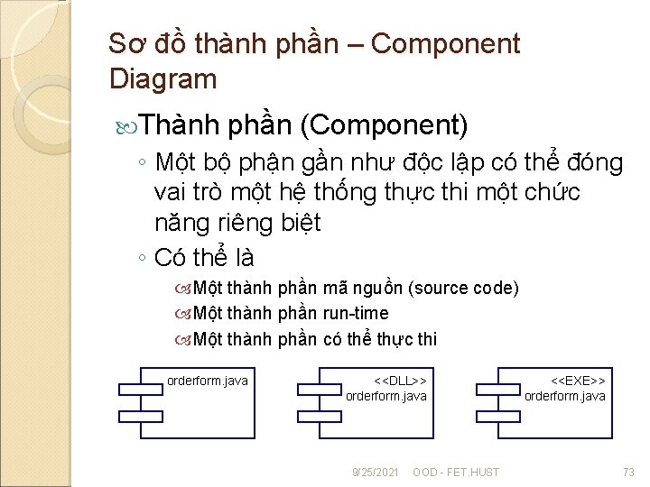 Sơ đồ thành phần – Component Diagram Thành phần (Component) ◦ Một bộ phận