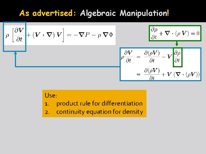 As advertised: Algebraic Manipulation! Use: 1. product rule for differentiation 2. continuity equation for
