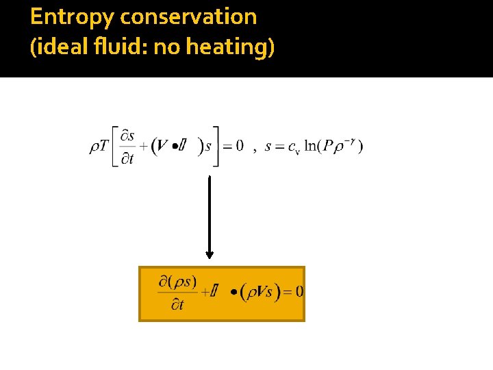 Entropy conservation (ideal fluid: no heating) ADIABATIC FLUID 