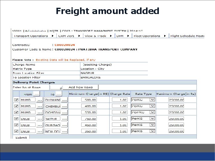 Freight amount added 