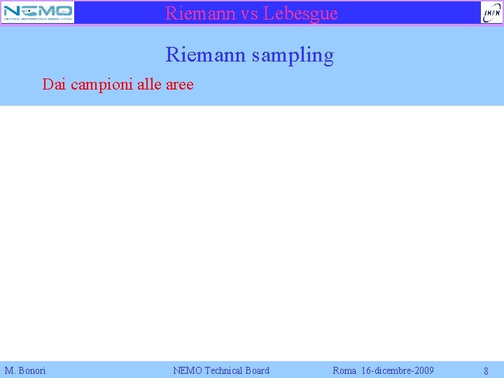 Riemann vs Lebesgue Riemann sampling Dai campioni alle aree M. Bonori NEMO Technical Board