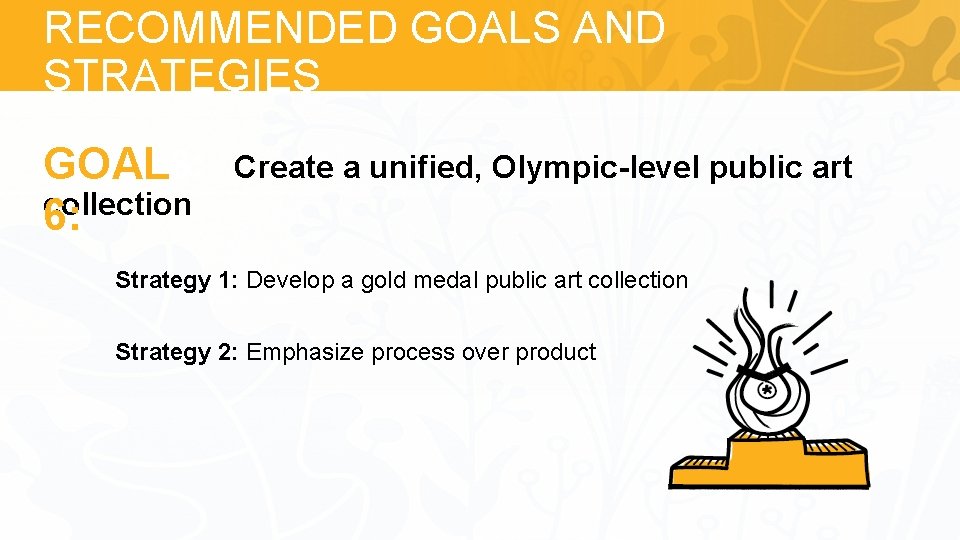 RECOMMENDED GOALS AND STRATEGIES GOAL 6: GOAL collection 6: Create a unified, Olympic-level public