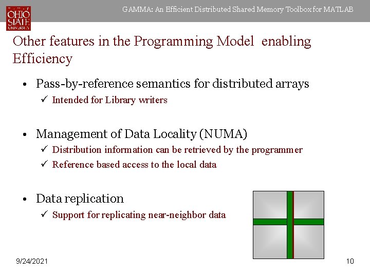 GAMMA: An Efficient Distributed Shared Memory Toolbox for MATLAB Other features in the Programming