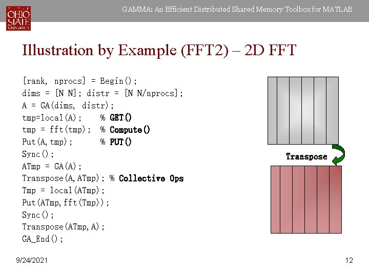 GAMMA: An Efficient Distributed Shared Memory Toolbox for MATLAB Illustration by Example (FFT 2)