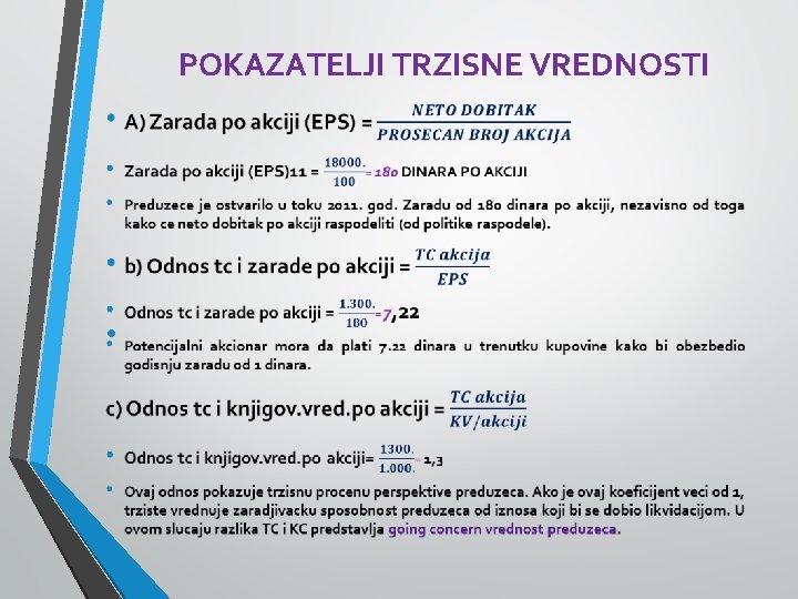 POKAZATELJI TRZISNE VREDNOSTI • 