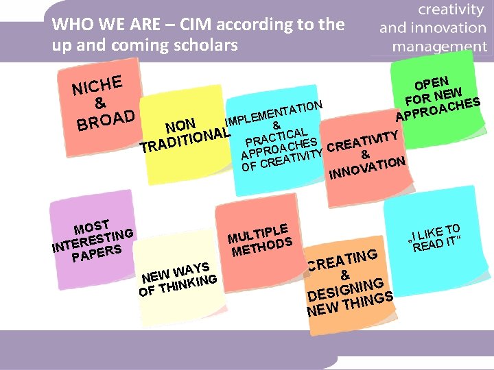 WHO WE ARE – CIM according to the up and coming scholars NICHE &