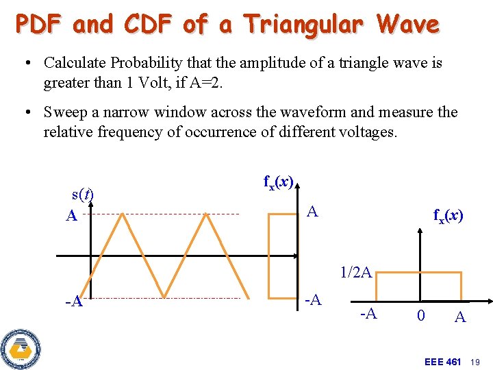 PDF and CDF of a Triangular Wave • Calculate Probability that the amplitude of