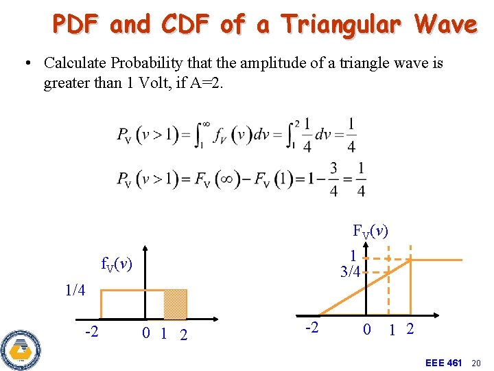 PDF and CDF of a Triangular Wave • Calculate Probability that the amplitude of