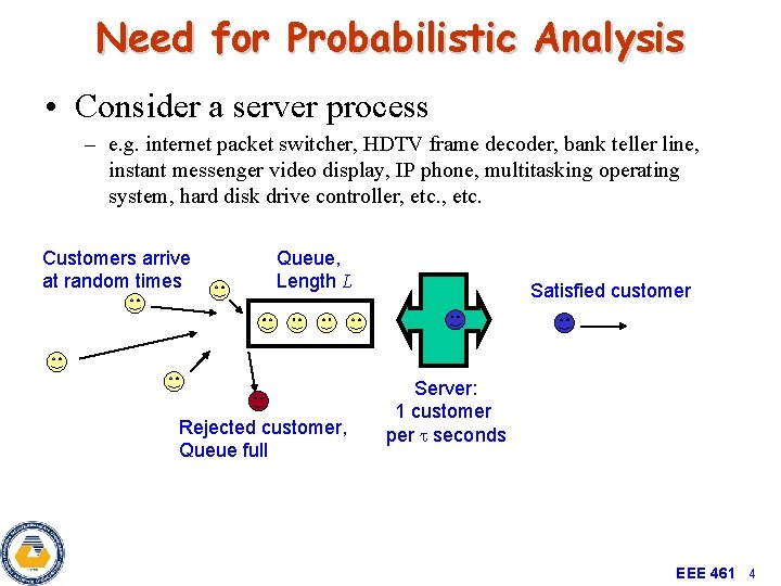 Need for Probabilistic Analysis • Consider a server process – e. g. internet packet