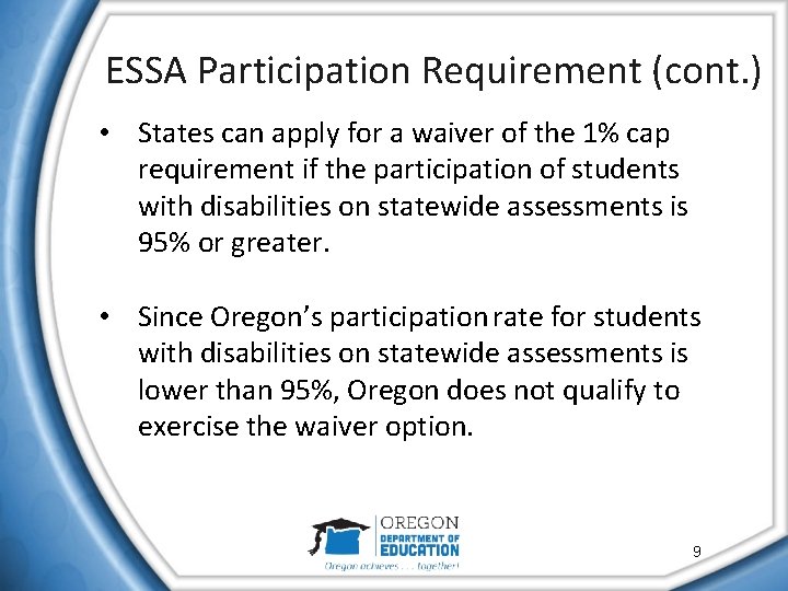ESSA Participation Requirement (cont. ) • States can apply for a waiver of the