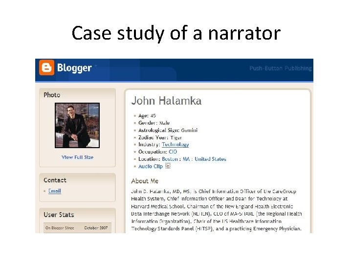 Case study of a narrator 