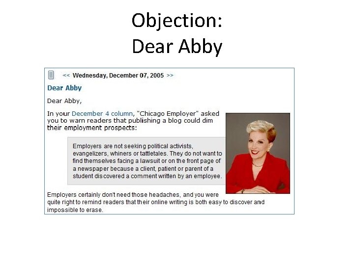 Objection: Dear Abby 