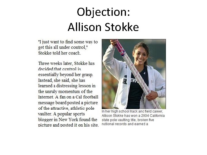 Objection: Allison Stokke 