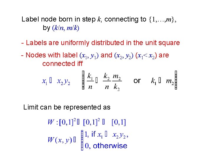 Label node born in step k, connecting to {1, …, m}, by (k/n, m/k)