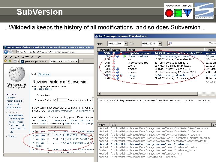 Sub. Version ↓ Wikipedia keeps the history of all modifications, and so does Subversion