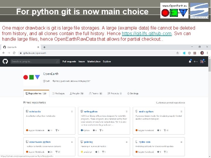 For python git is now main choice One major drawback is git is large