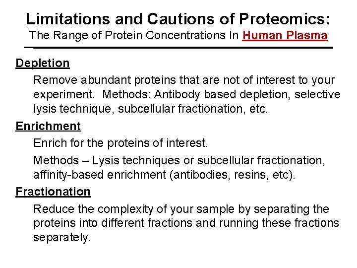 Limitations and Cautions of Proteomics: The Range of Protein Concentrations In Human Plasma Depletion