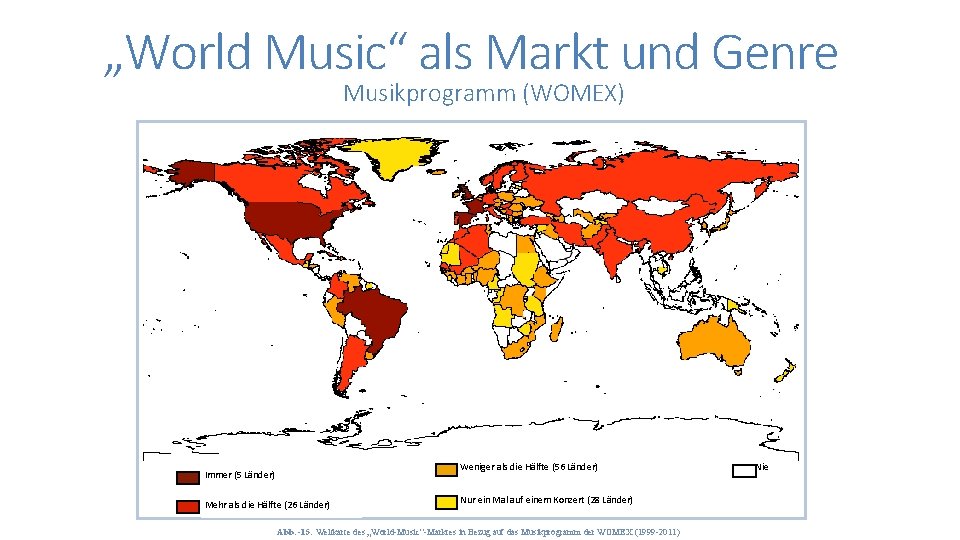 „World Music“ als Markt und Genre Musikprogramm (WOMEX) Weniger als die Hälfte (56 Länder)