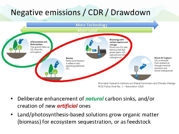 Negative emissions / CDR / Drawdown More Technology More Land Mercator Research Institute on
