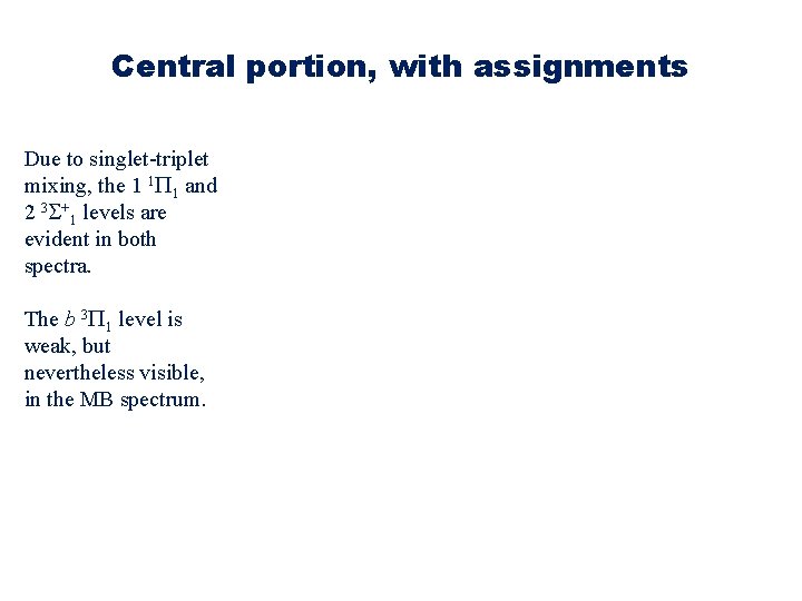 Central portion, with assignments Due to singlet-triplet mixing, the 1 1 P 1 and