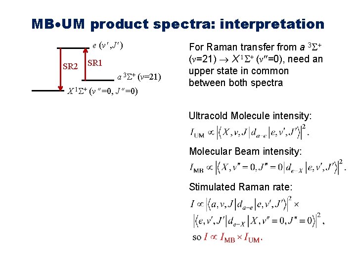 MB UM product spectra: interpretation e (v , J ) SR 2 SR 1