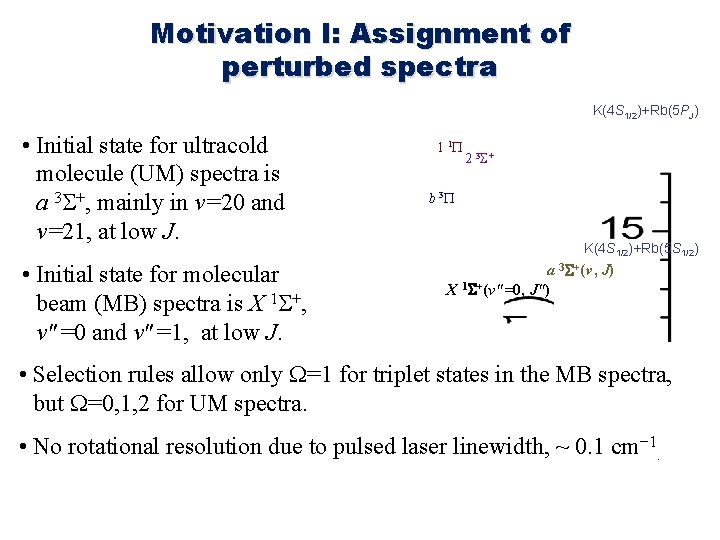 Motivation I: Assignment of perturbed spectra K(4 S 1/2)+Rb(5 PJ) • Initial state for