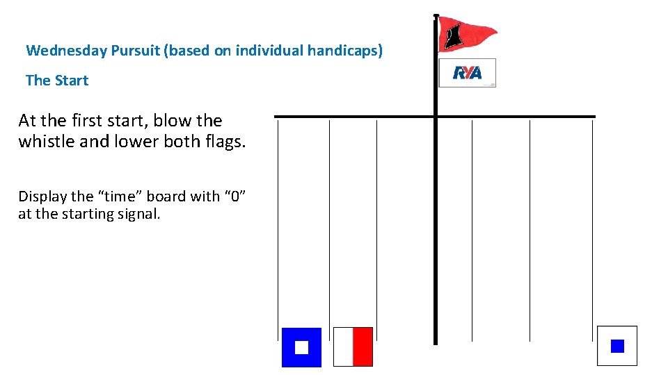 Wednesday Pursuit (based on individual handicaps) The Start At the first start, blow the