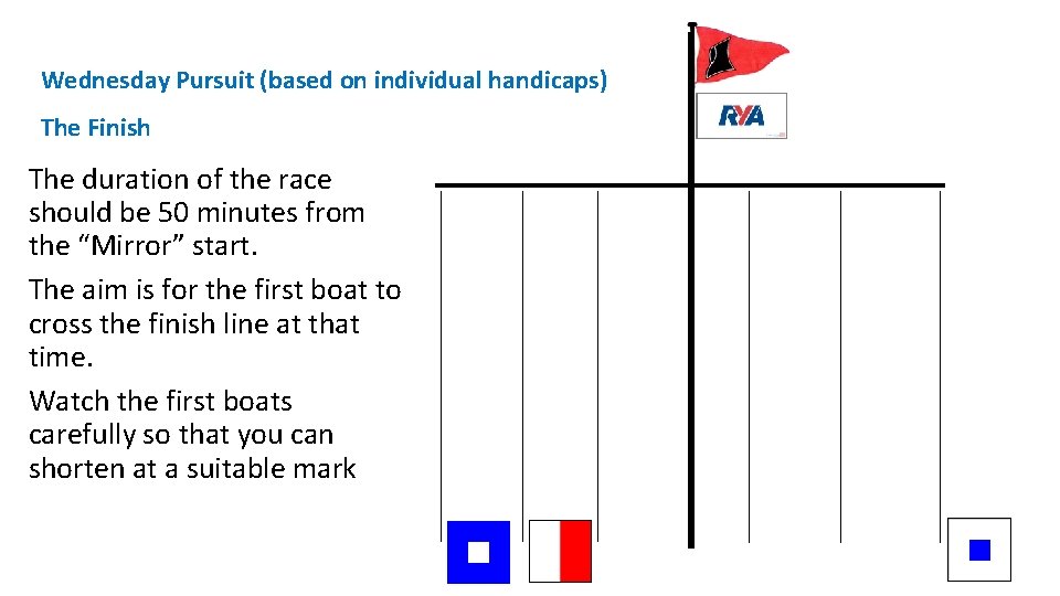 Wednesday Pursuit (based on individual handicaps) The Finish The duration of the race should