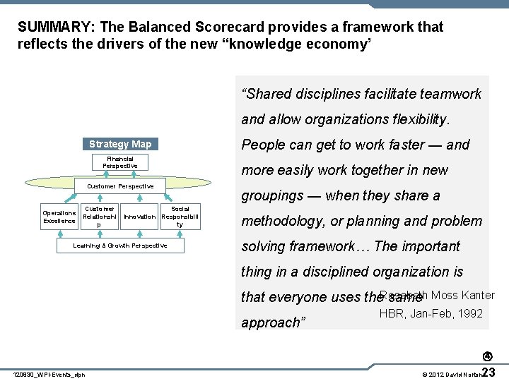 SUMMARY: The Balanced Scorecard provides a framework that reflects the drivers of the new