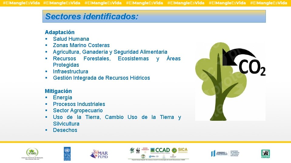 Sectores identificados: Adaptación § Salud Humana § Zonas Marino Costeras § Agricultura, Ganadería y