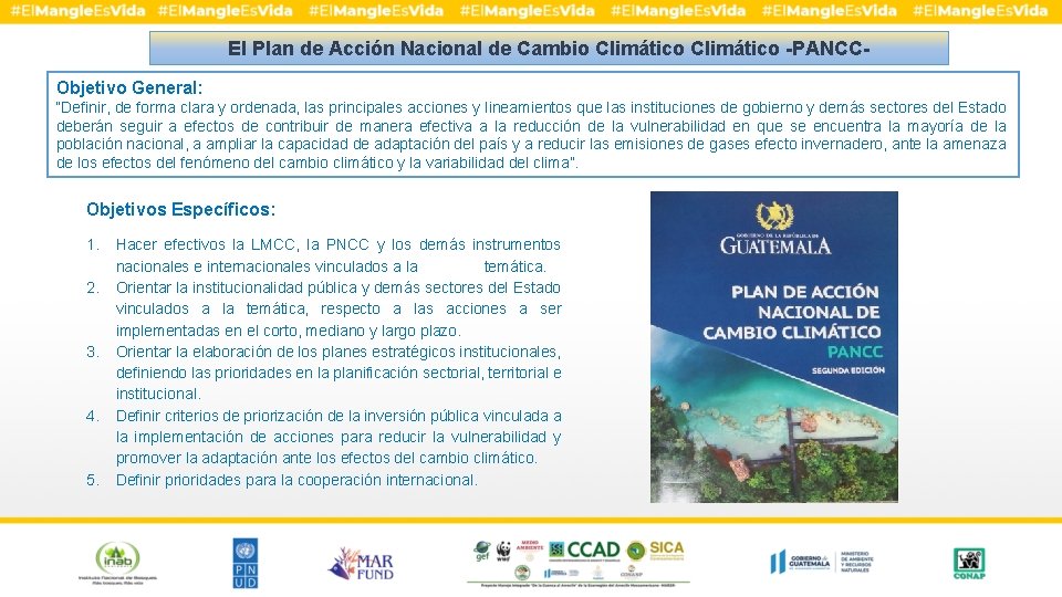 El Plan de Acción Nacional de Cambio Climático -PANCCObjetivo General: “Definir, de forma clara