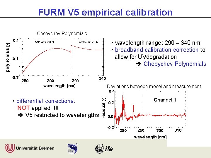 FURM V 5 empirical calibration Chebychev Polynomials • wavelength range: 290 – 340 nm