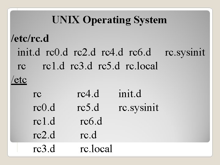 UNIX Operating System /etc/rc. d init. d rc 0. d rc 2. d rc