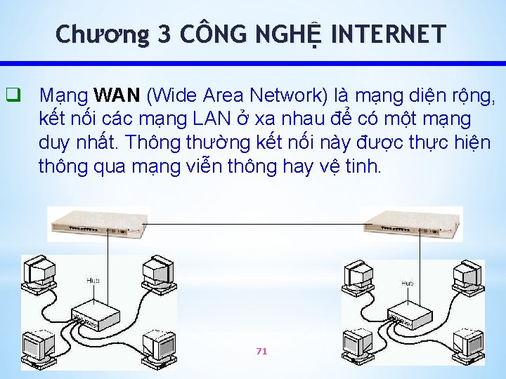 Chương 3 CÔNG NGHỆ INTERNET q Mạng WAN (Wide Area Network) là mạng diện