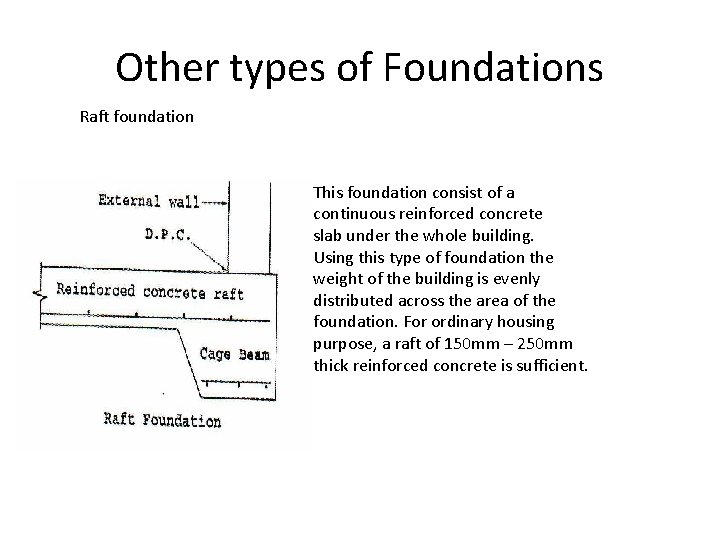 Other types of Foundations Raft foundation This foundation consist of a continuous reinforced concrete
